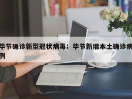 毕节确诊新型冠状病毒；毕节新增本土确诊病例