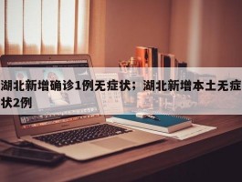 湖北新增确诊1例无症状；湖北新增本土无症状2例
