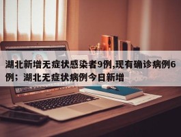 湖北新增无症状感染者9例,现有确诊病例6例；湖北无症状病例今日新增