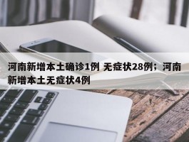 河南新增本土确诊1例 无症状28例；河南新增本土无症状4例